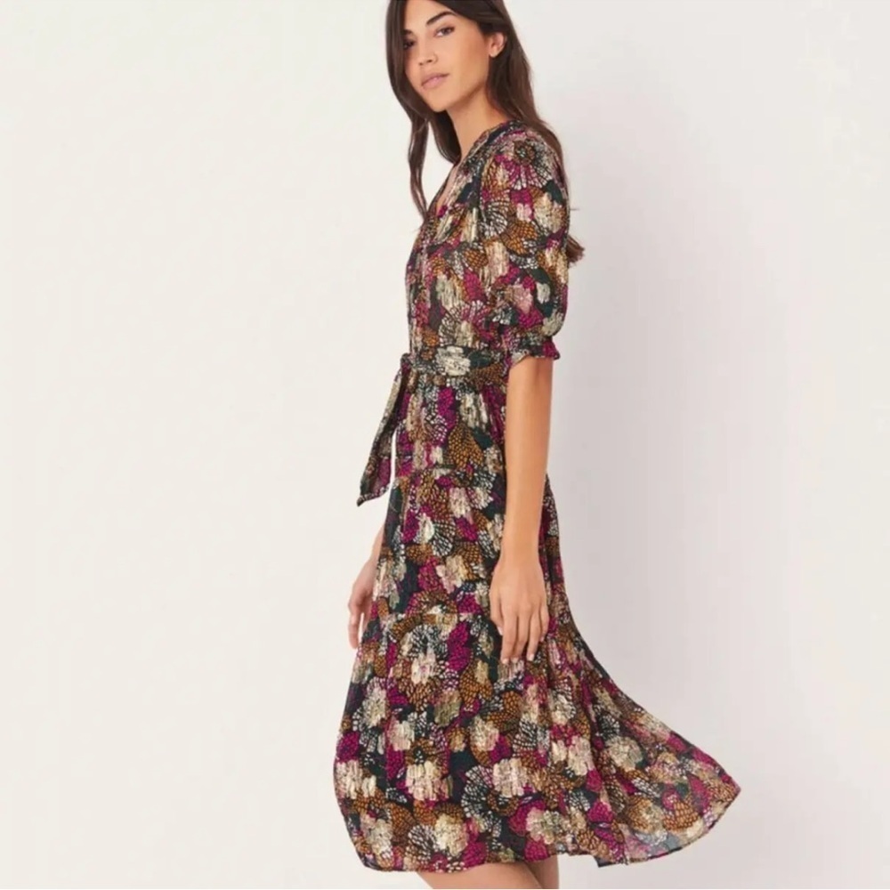 ba&sh Love Metallic Floral Print Midi Belted Dress $495 Sz XS - Picture 3 of 14